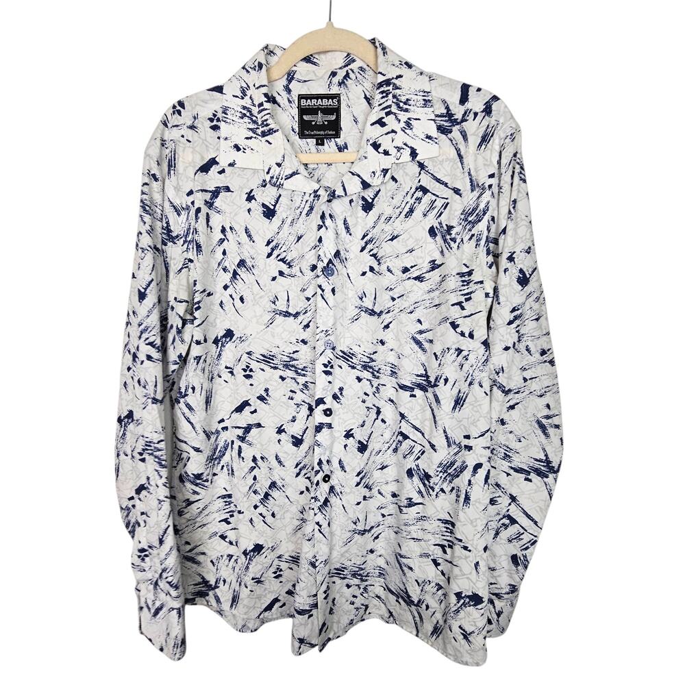 Barabas Mens Shirt Long Sleeve Shirt Button Down Shirt Men L White Blue Casual